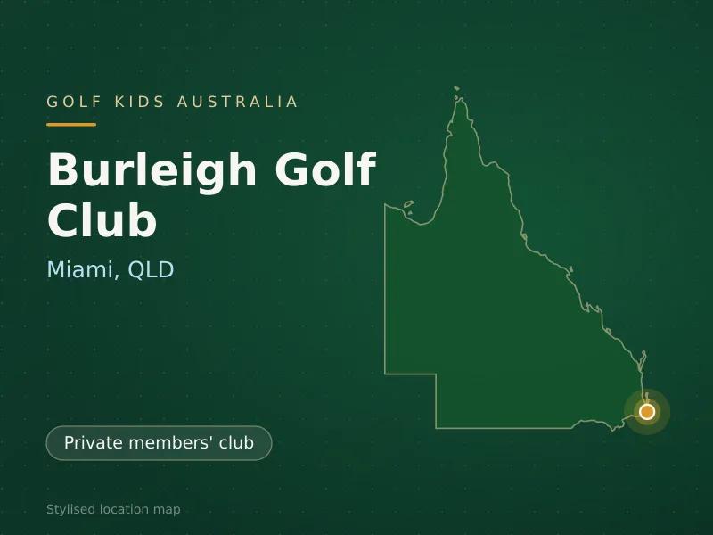 Stylised map showing the location of Burleigh Golf Club in Miami, QLD - not a photograph of the course