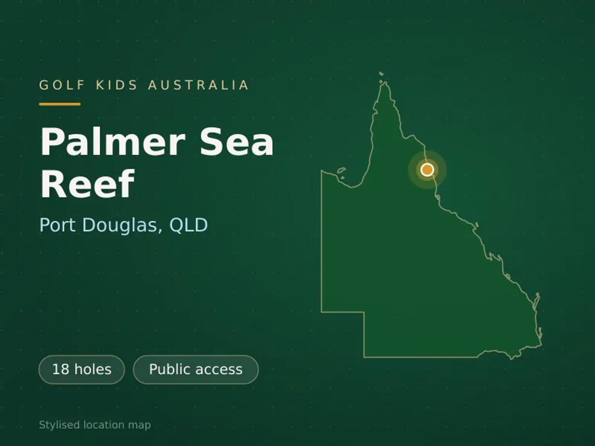 Stylised map showing the location of Palmer Sea Reef in Port Douglas, QLD - not a photograph of the course