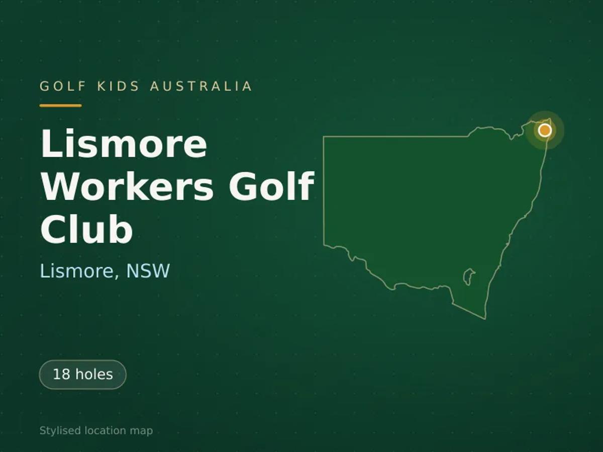 Stylised map showing the location of Lismore Workers Golf Club in Lismore, NSW - not a photograph of the course