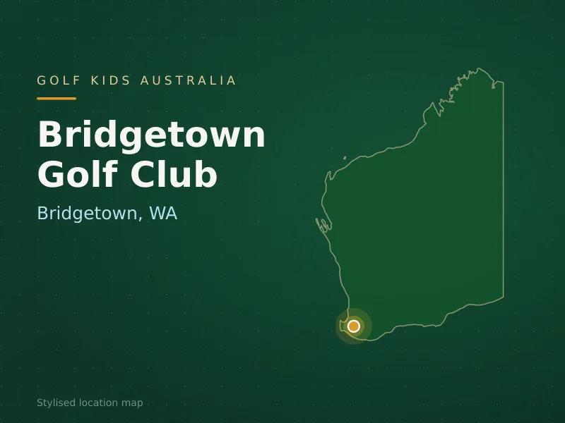 Stylised map showing the location of Bridgetown Golf Club in Bridgetown, WA - not a photograph of the course