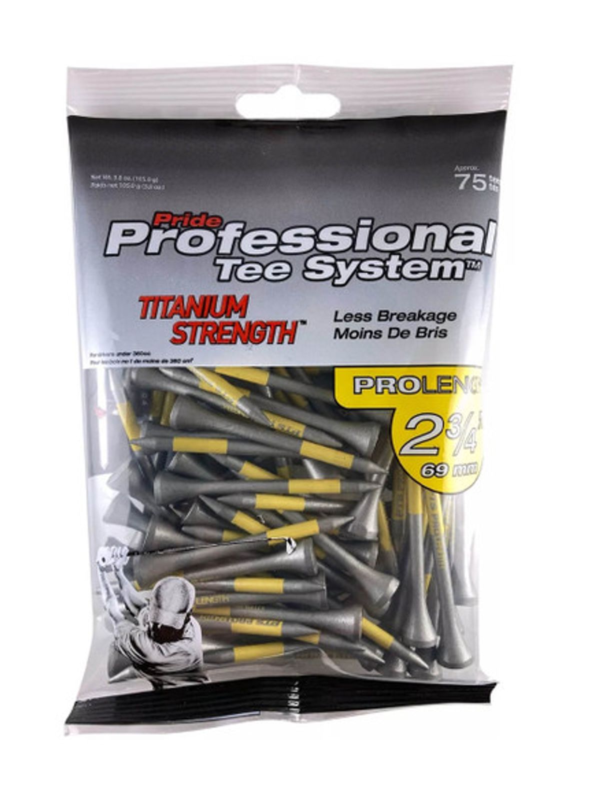 Pride PTS Titanium Tees 75 Pack 2.75 Inch Silver/Yellow