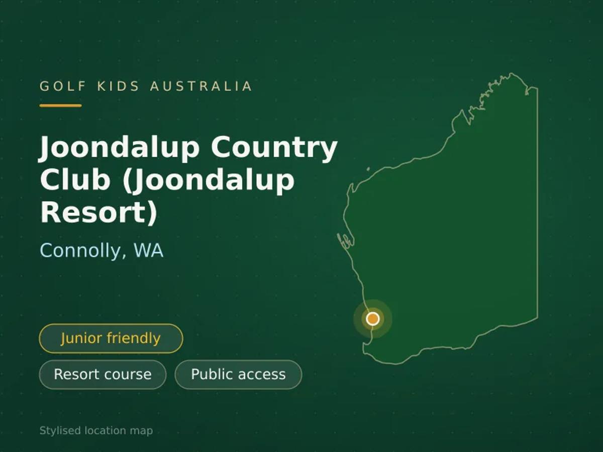 Stylised map showing the location of Joondalup Country Club (Joondalup Resort) in Connolly, WA - not a photograph of the course