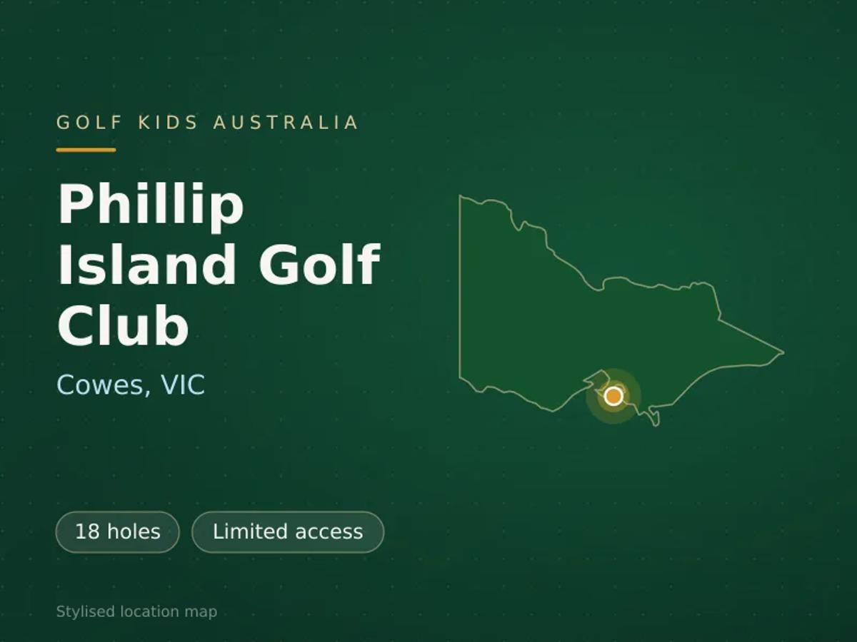 Stylised map showing the location of Phillip Island Golf Club in Cowes, VIC - not a photograph of the course