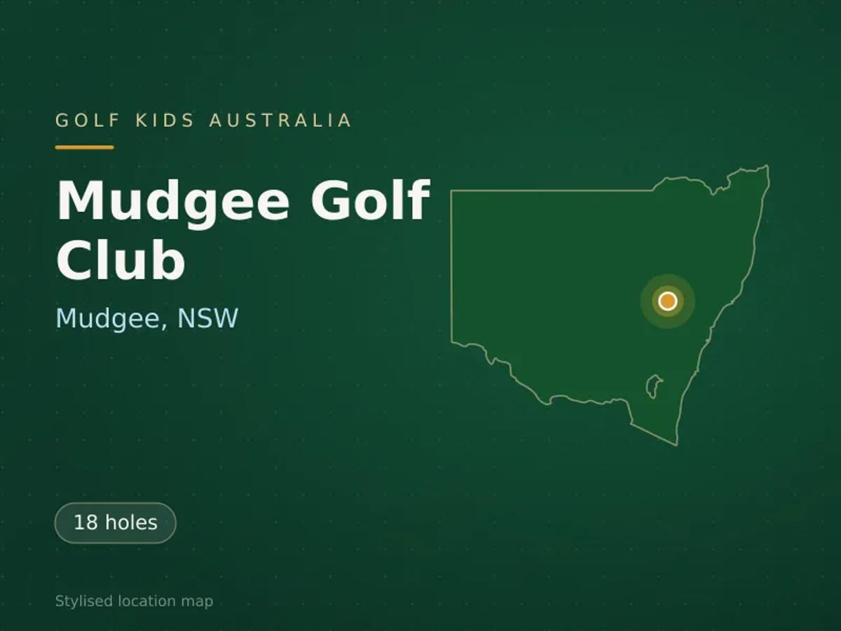 Stylised map showing the location of Mudgee Golf Club in Mudgee, NSW - not a photograph of the course