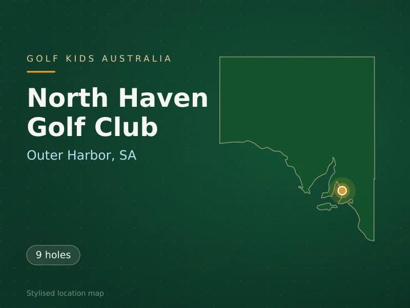 Stylised map showing the location of North Haven Golf Club in Outer Harbor, SA - not a photograph of the course