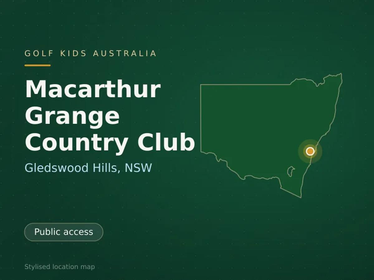 Stylised map showing the location of Macarthur Grange Country Club in Gledswood Hills, NSW - not a photograph of the course