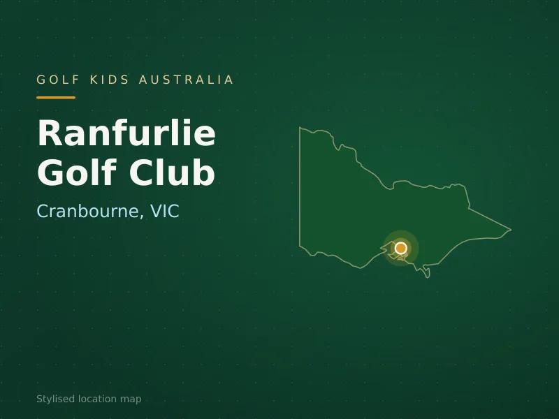 Stylised map showing the location of Ranfurlie Golf Club in Cranbourne, VIC - not a photograph of the course