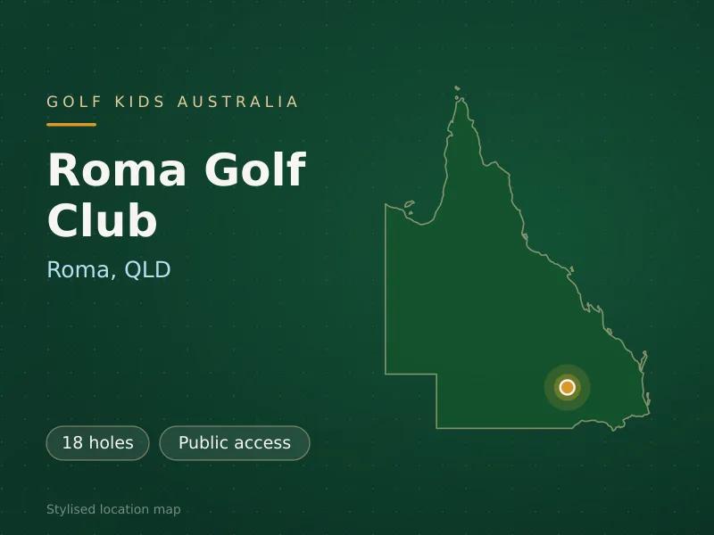 Stylised map showing the location of Roma Golf Club in Roma, QLD - not a photograph of the course