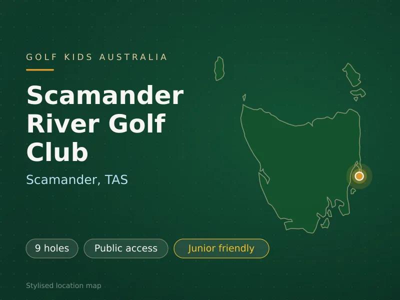 Stylised map showing the location of Scamander River Golf Club in Scamander, TAS - not a photograph of the course