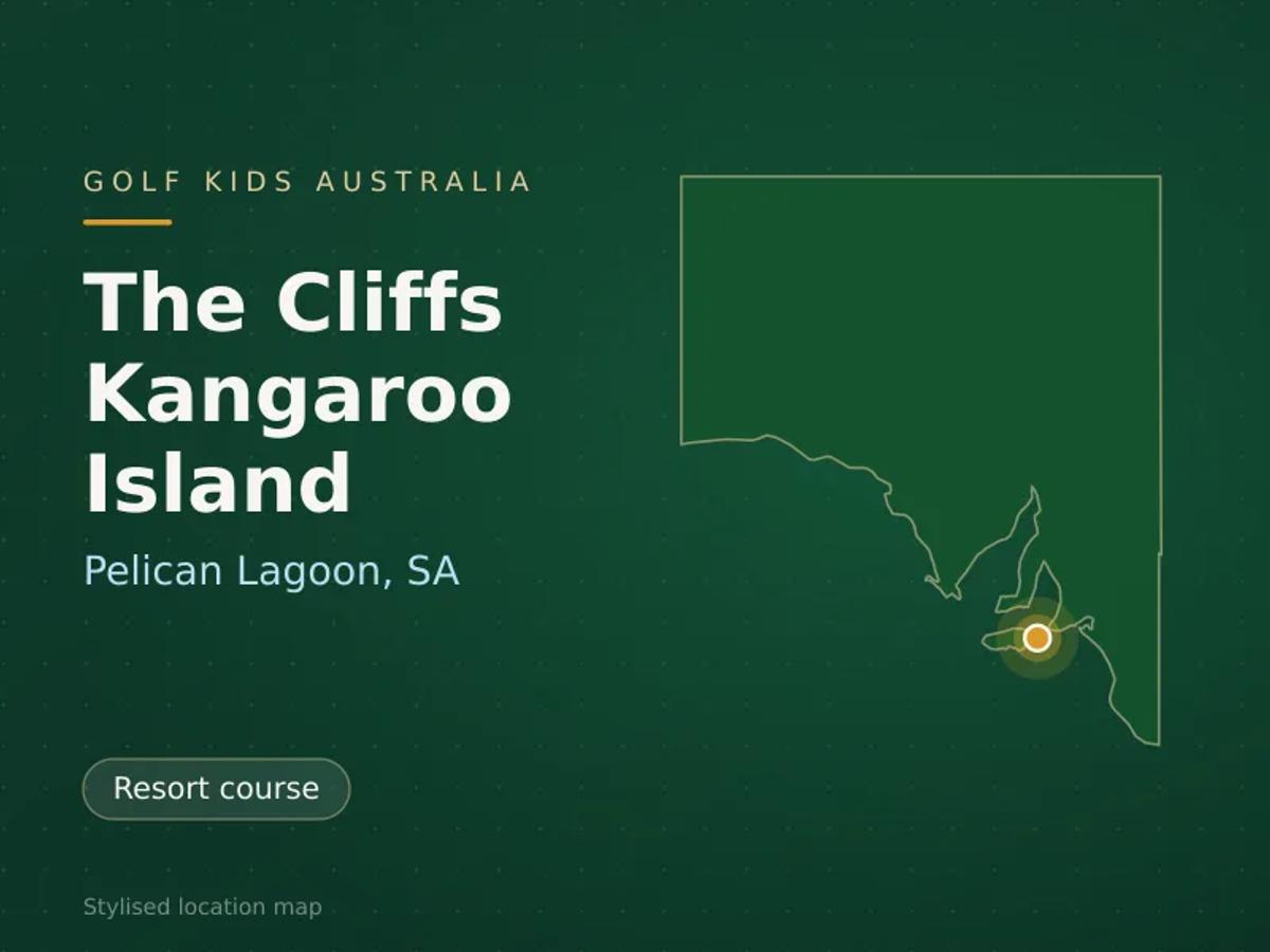Stylised map showing the location of The Cliffs Kangaroo Island in Pelican Lagoon, SA - not a photograph of the course