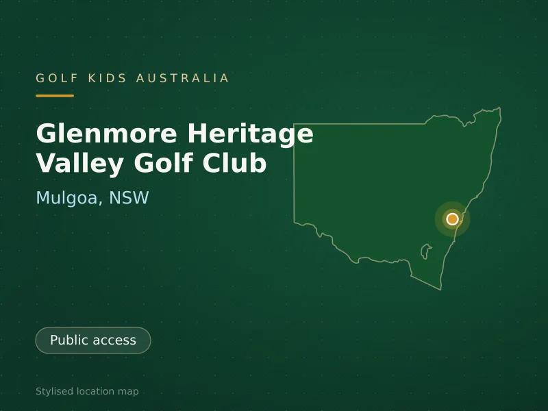 Stylised map showing the location of Glenmore Heritage Valley Golf Club in Mulgoa, NSW - not a photograph of the course
