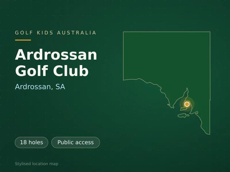Stylised map showing the location of Ardrossan Golf Club in Ardrossan, SA - not a photograph of the course