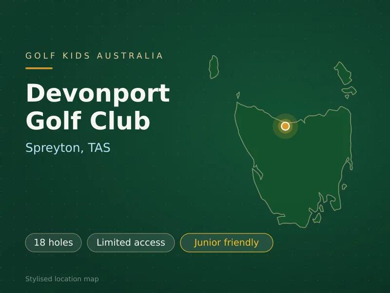 Stylised map showing the location of Devonport Golf Club in Spreyton, TAS - not a photograph of the course