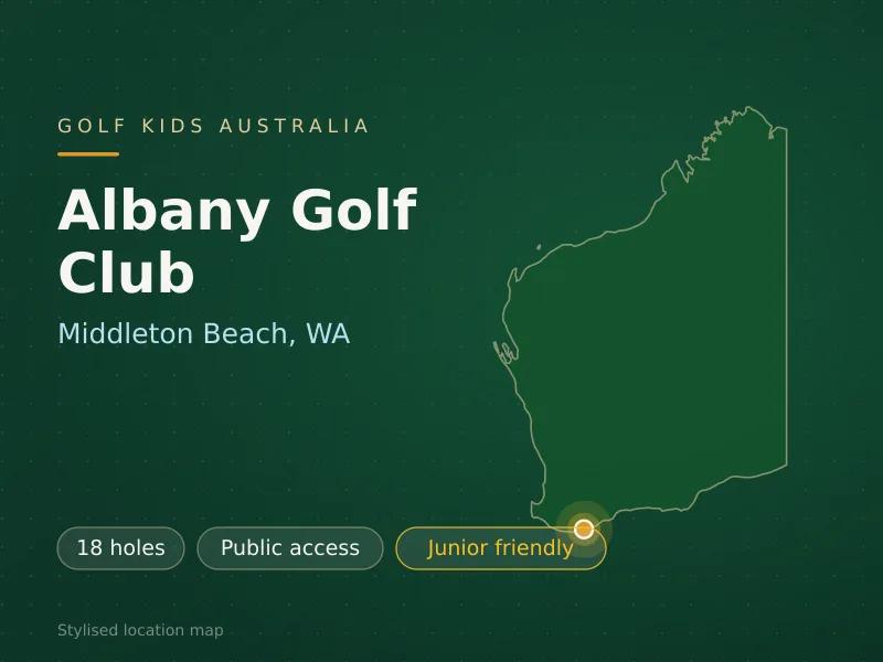 Stylised map showing the location of Albany Golf Club in Middleton Beach, WA - not a photograph of the course