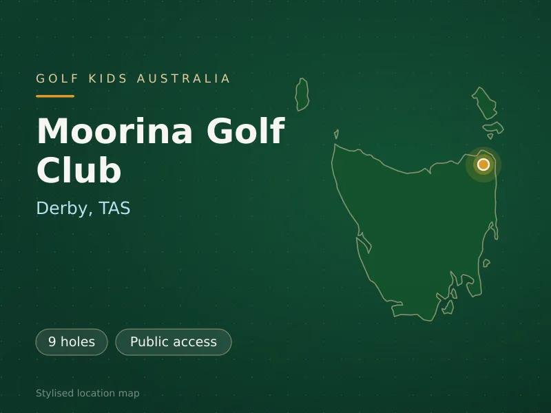 Stylised map showing the location of Moorina Golf Club in Derby, TAS - not a photograph of the course