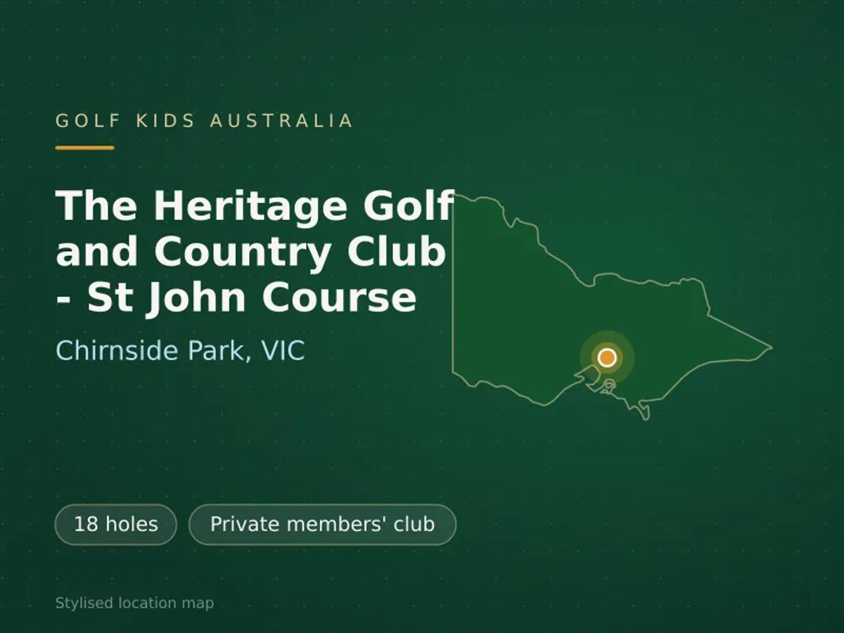 Stylised map showing the location of The Heritage Golf and Country Club - St John Course in Chirnside Park, VIC - not a photograph of the course