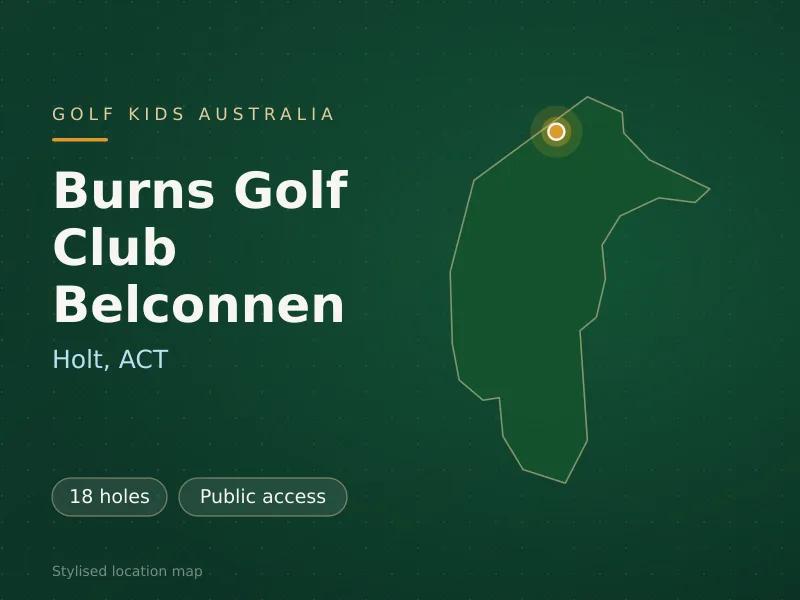Stylised map showing the location of Burns Golf Club Belconnen in Holt, ACT - not a photograph of the course
