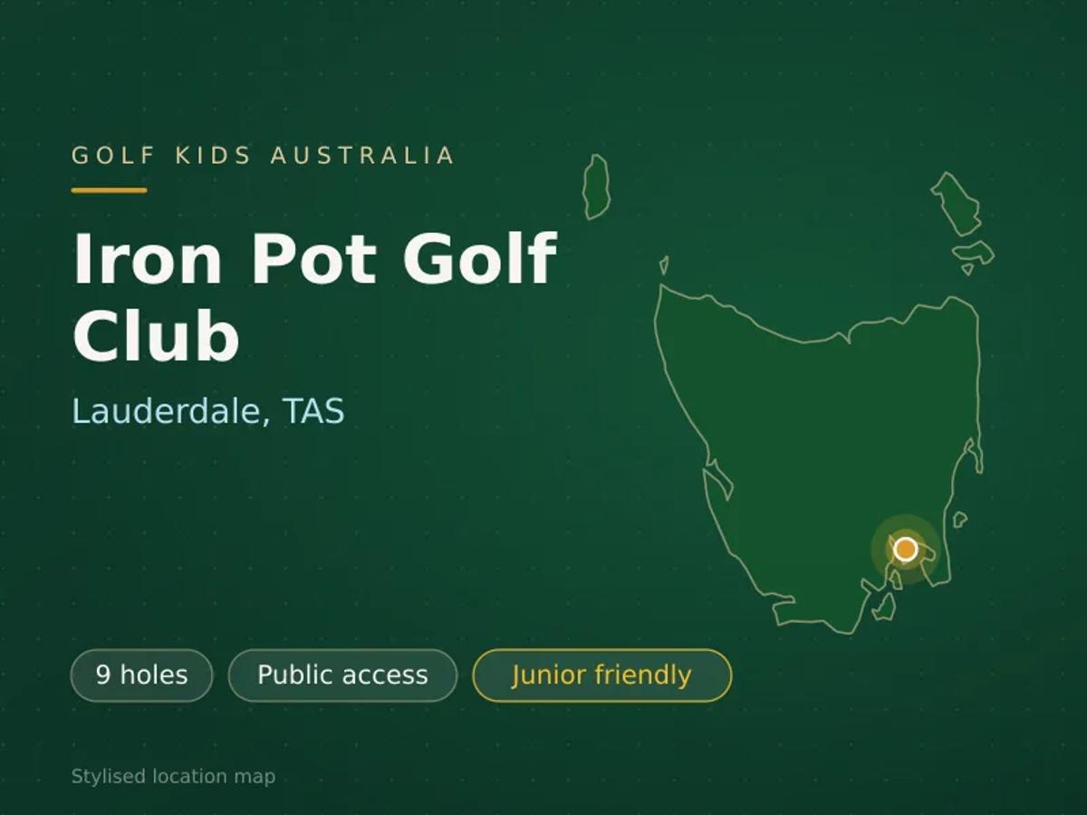 Stylised map showing the location of Iron Pot Golf Club in Lauderdale, TAS - not a photograph of the course