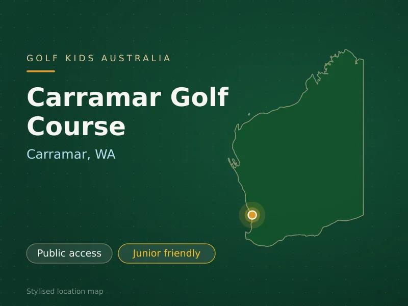 Stylised map showing the location of Carramar Golf Course in Carramar, WA - not a photograph of the course