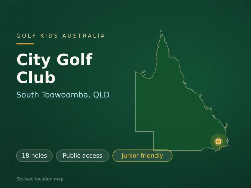 Stylised map showing the location of City Golf Club in South Toowoomba, QLD - not a photograph of the course