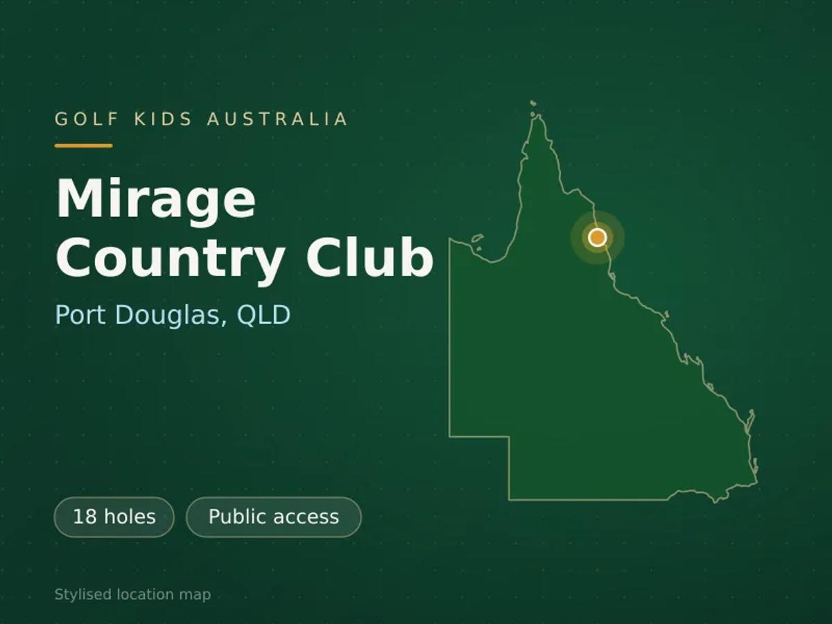 Stylised map showing the location of Mirage Country Club in Port Douglas, QLD - not a photograph of the course