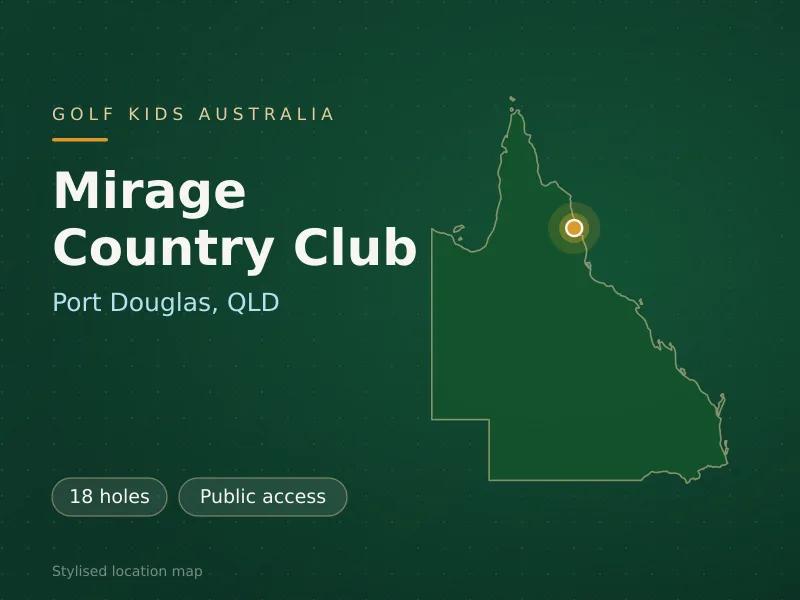 Stylised map showing the location of Mirage Country Club in Port Douglas, QLD - not a photograph of the course