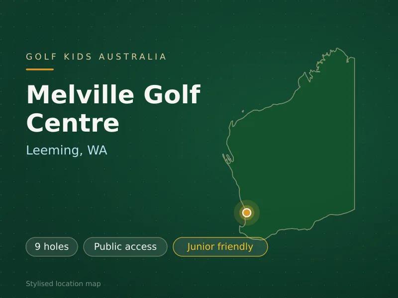 Stylised map showing the location of Melville Golf Centre in Leeming, WA - not a photograph of the course