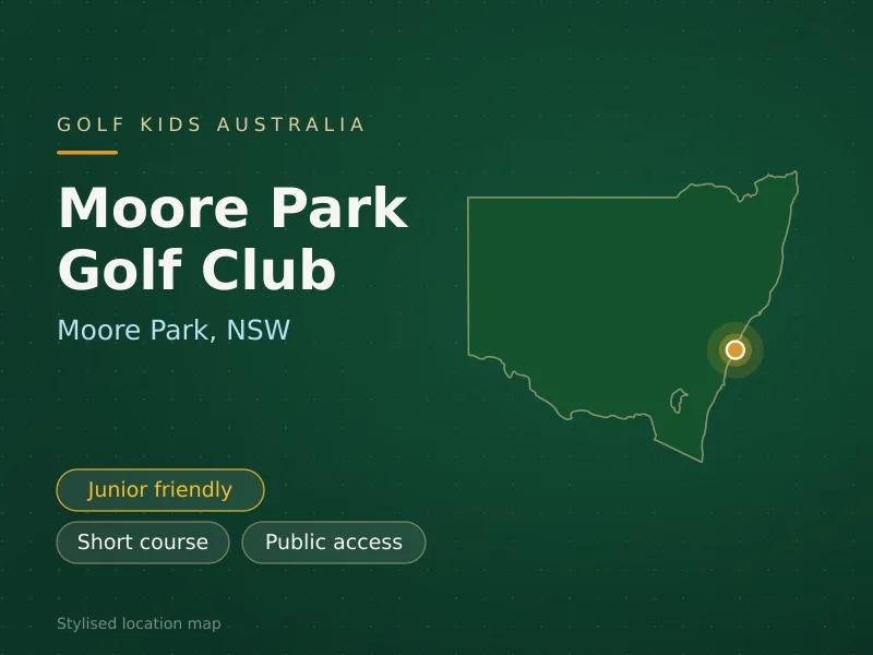 Stylised map showing the location of Moore Park Golf Club in Moore Park, NSW - not a photograph of the course
