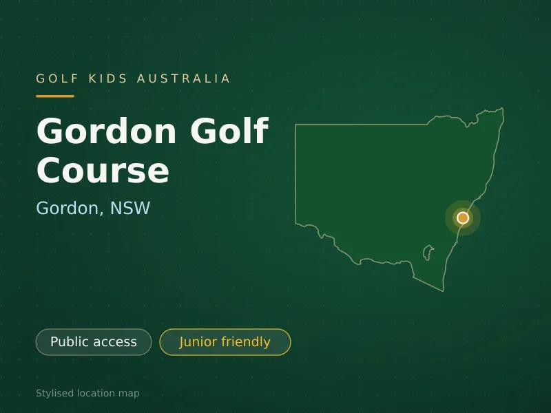 Stylised map showing the location of Gordon Golf Course in Gordon, NSW - not a photograph of the course