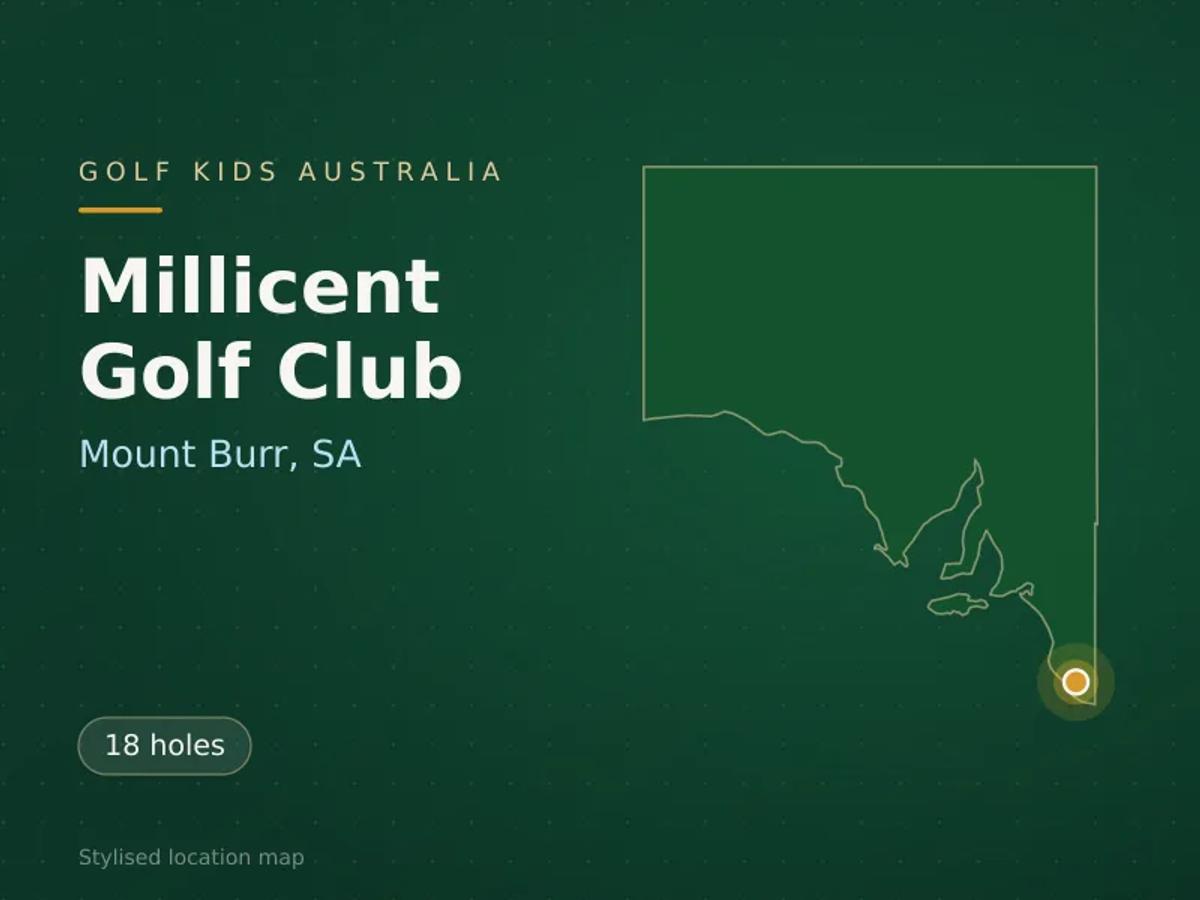 Stylised map showing the location of Millicent Golf Club in Mount Burr, SA - not a photograph of the course