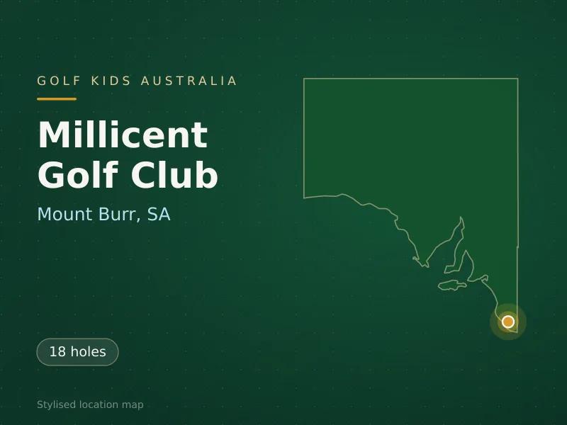 Stylised map showing the location of Millicent Golf Club in Mount Burr, SA - not a photograph of the course
