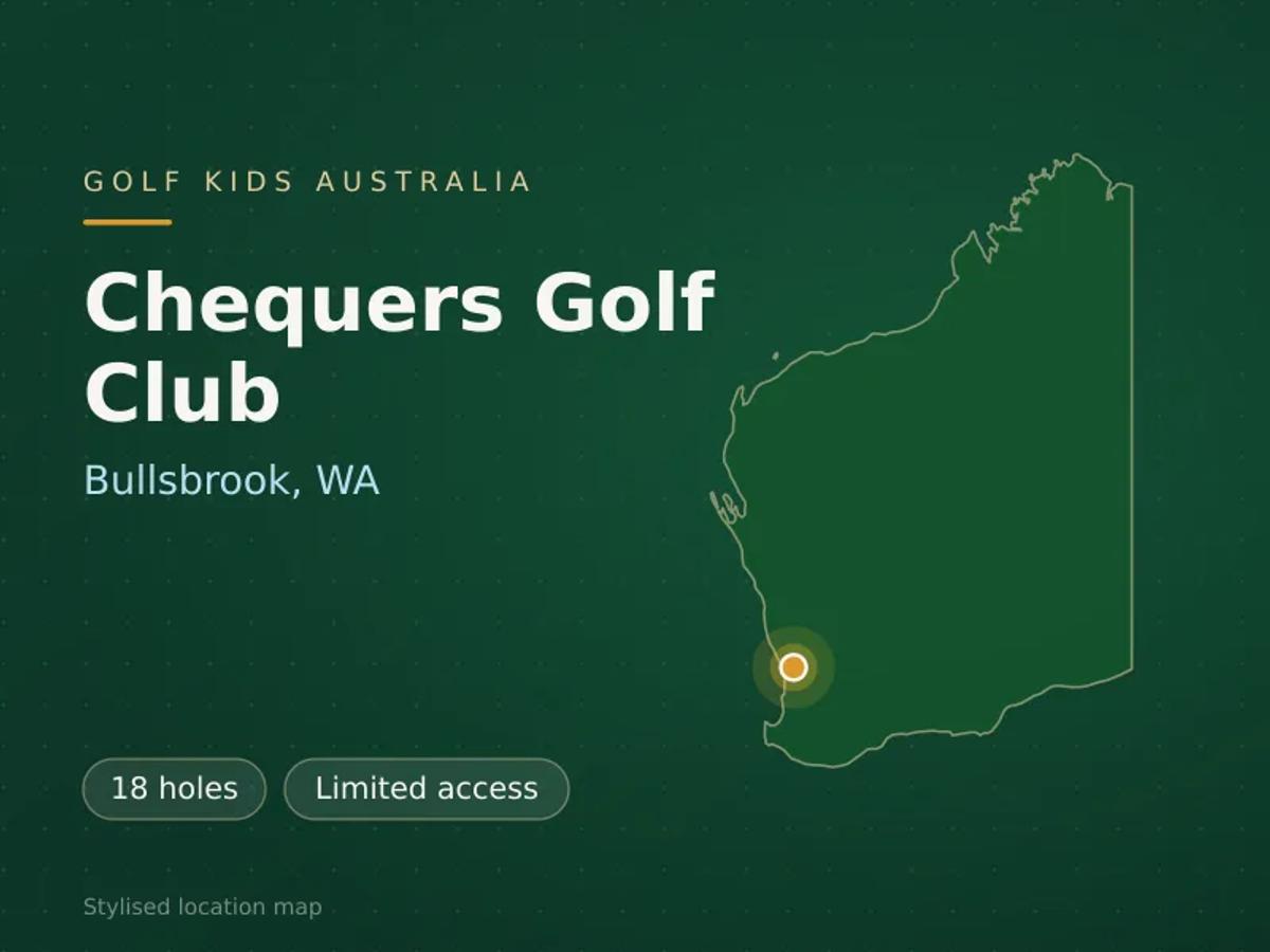 Stylised map showing the location of Chequers Golf Club in Bullsbrook, WA - not a photograph of the course