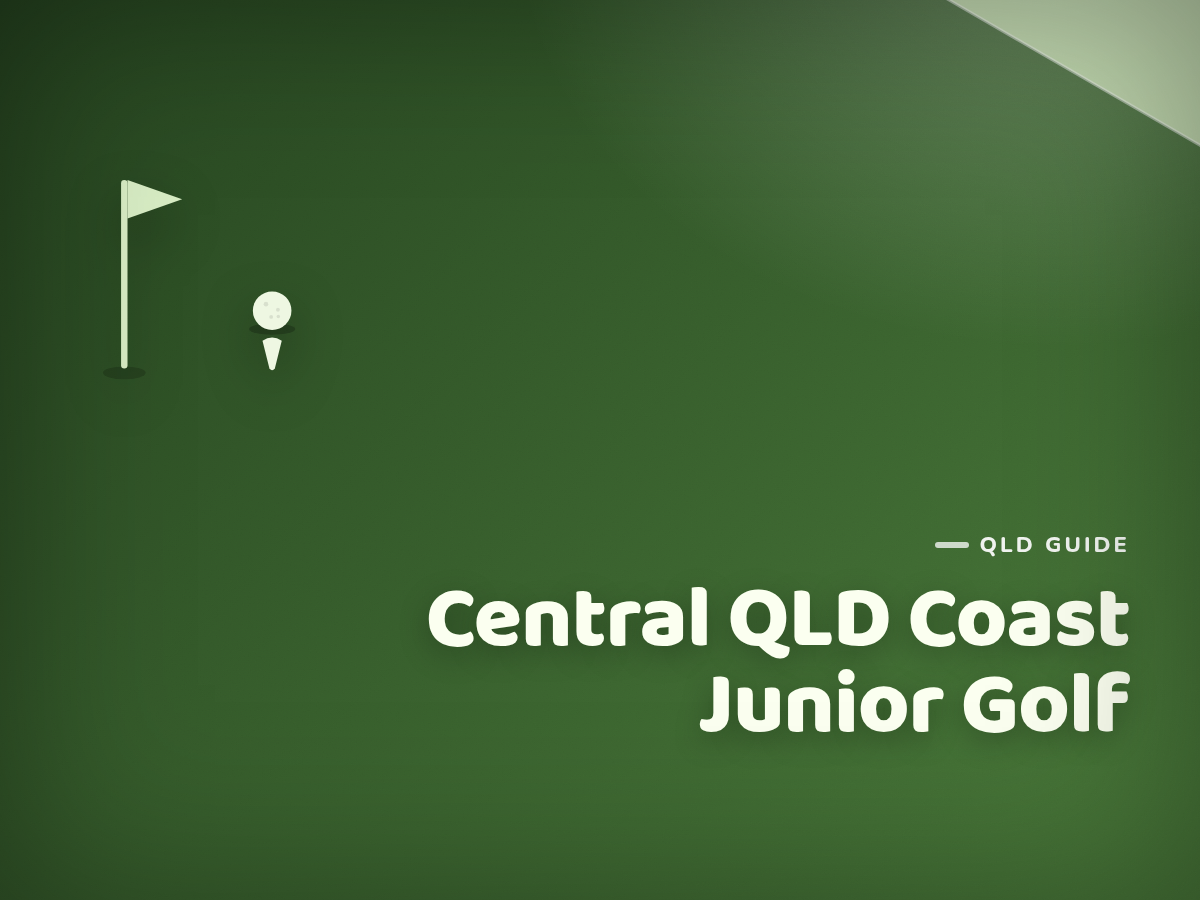 Branded cover illustration for the guide "Best Junior Golf Courses on the Central Queensland Coast (Bundaberg to the Whitsundays)"