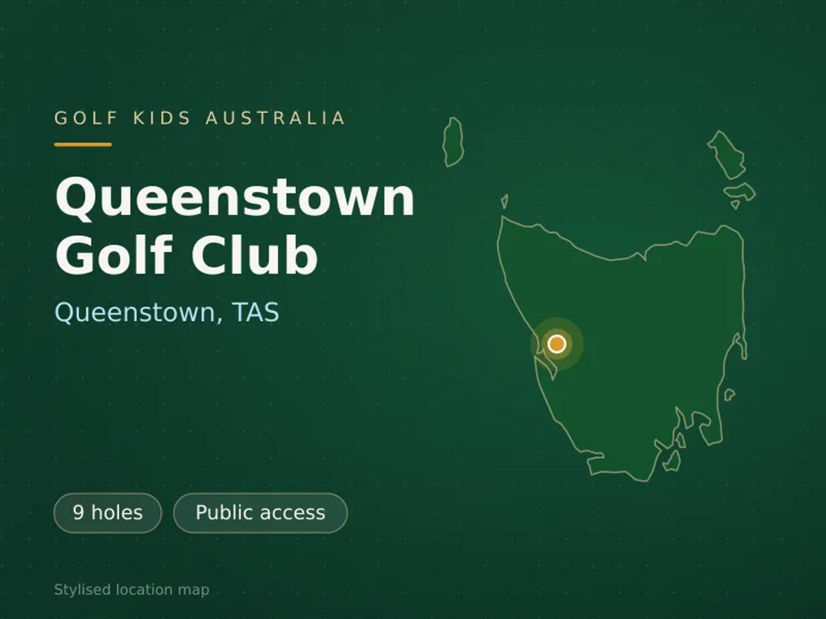 Stylised map showing the location of Queenstown Golf Club in Queenstown, TAS - not a photograph of the course