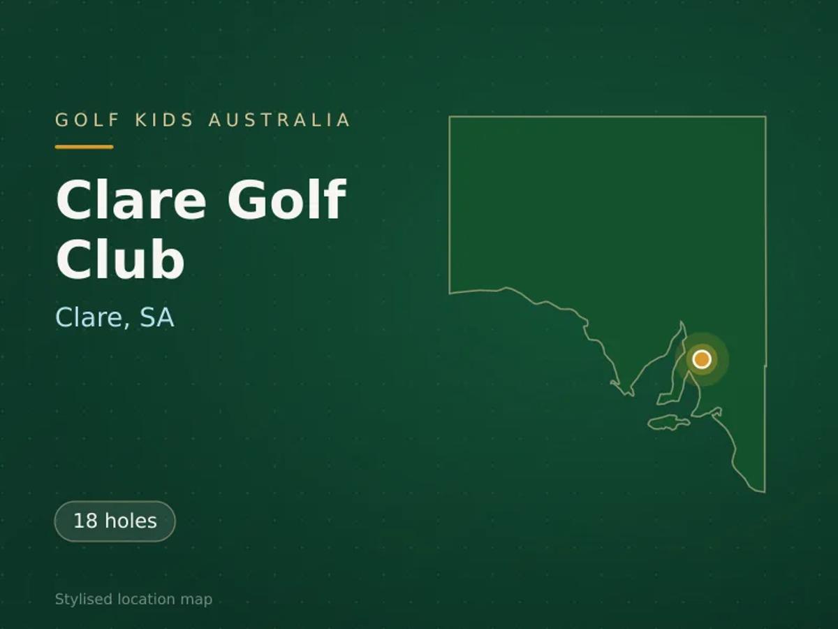 Stylised map showing the location of Clare Golf Club in Clare, SA - not a photograph of the course