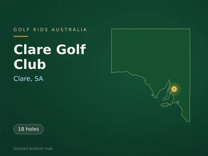 Stylised map showing the location of Clare Golf Club in Clare, SA - not a photograph of the course