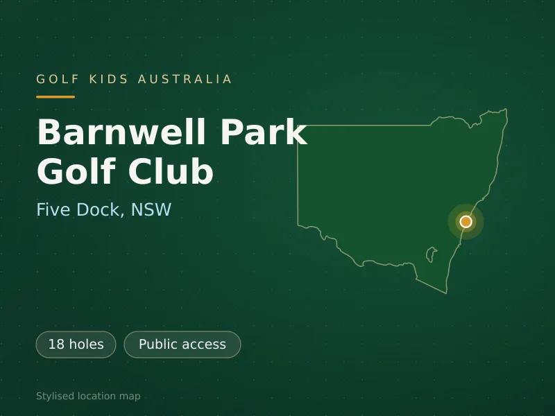 Stylised map showing the location of Barnwell Park Golf Club in Five Dock, NSW - not a photograph of the course
