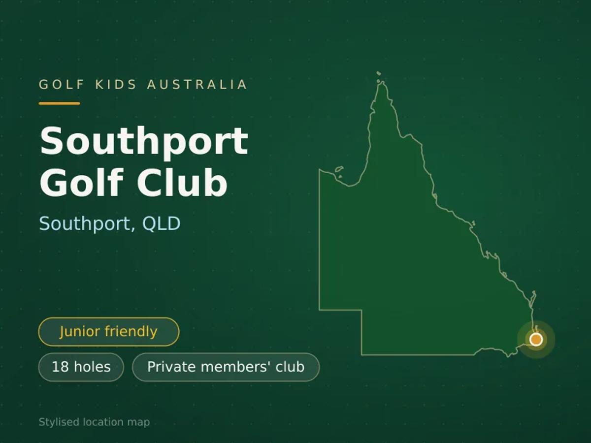 Stylised map showing the location of Southport Golf Club in Southport, QLD - not a photograph of the course