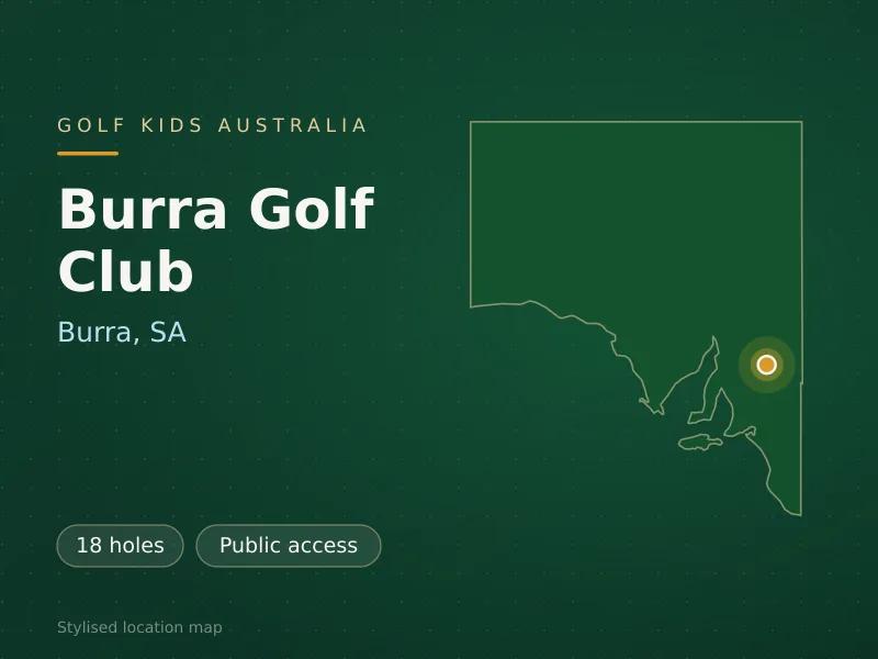 Stylised map showing the location of Burra Golf Club in Burra, SA - not a photograph of the course