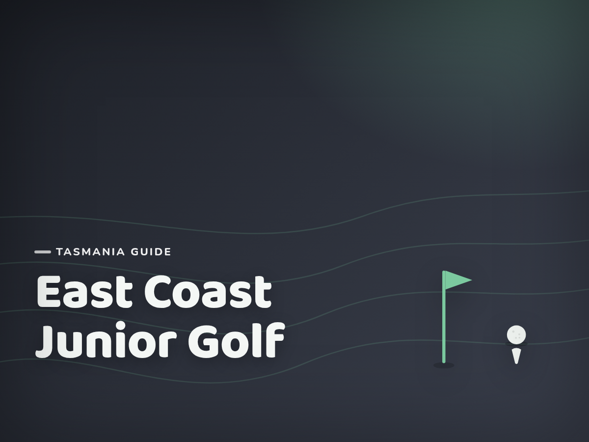 Branded cover illustration for the guide "Junior Golf on Tasmania's East Coast & Hobart's Eastern Shore"
