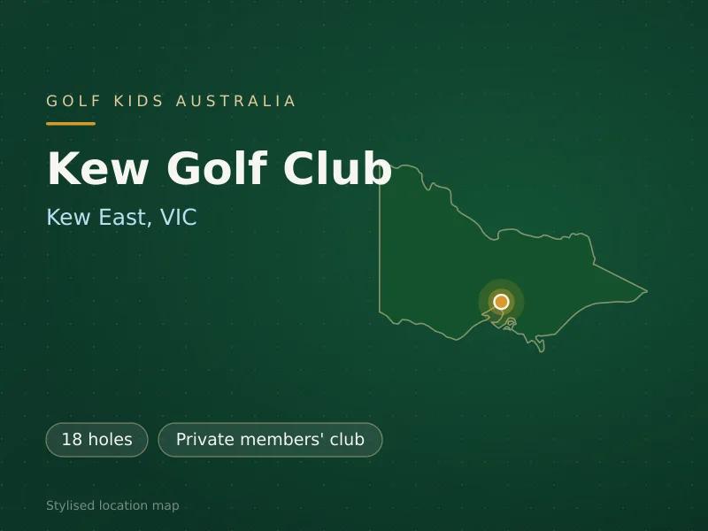 Stylised map showing the location of Kew Golf Club in Kew East, VIC - not a photograph of the course