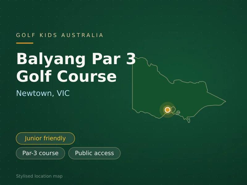 Stylised map showing the location of Balyang Par 3 Golf Course in Newtown, VIC - not a photograph of the course