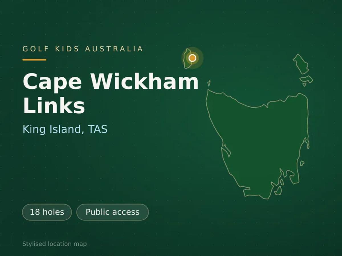 Stylised map showing the location of Cape Wickham Links in King Island, TAS - not a photograph of the course