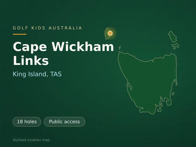Stylised map showing the location of Cape Wickham Links in King Island, TAS - not a photograph of the course
