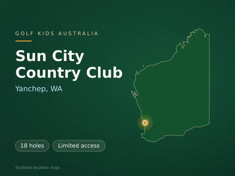 Stylised map showing the location of Sun City Country Club in Yanchep, WA - not a photograph of the course