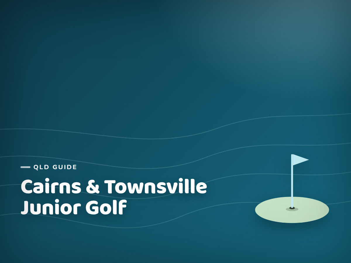 Branded cover illustration for the guide "Best Junior Golf Courses in Cairns & Townsville (Tropical North Queensland)"