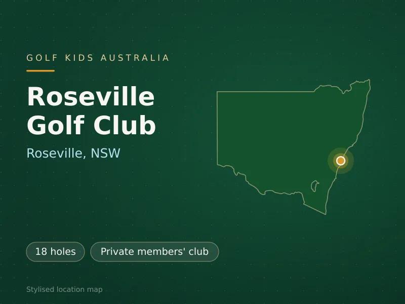 Stylised map showing the location of Roseville Golf Club in Roseville, NSW - not a photograph of the course