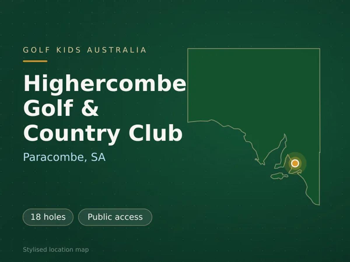 Stylised map showing the location of Highercombe Golf & Country Club in Paracombe, SA - not a photograph of the course