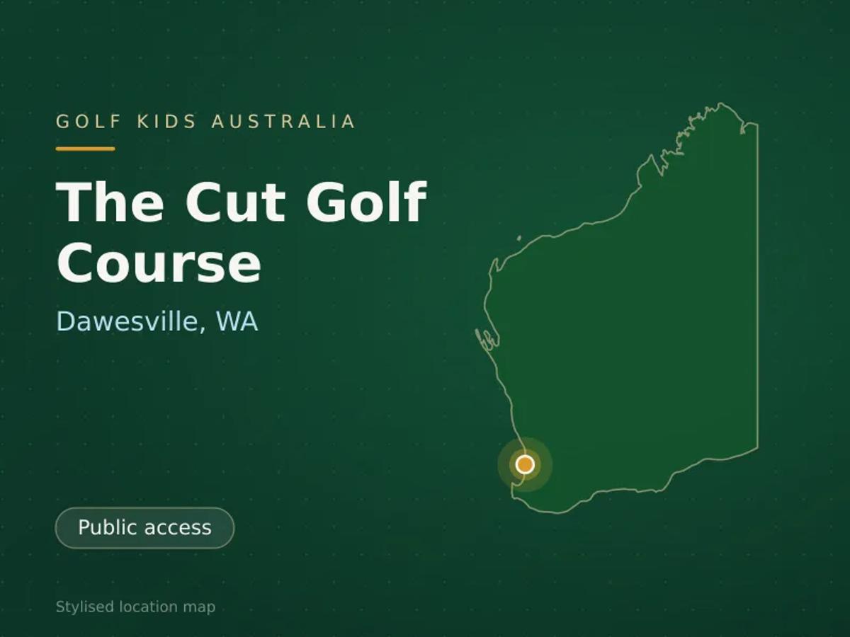Stylised map showing the location of The Cut Golf Course in Dawesville, WA - not a photograph of the course