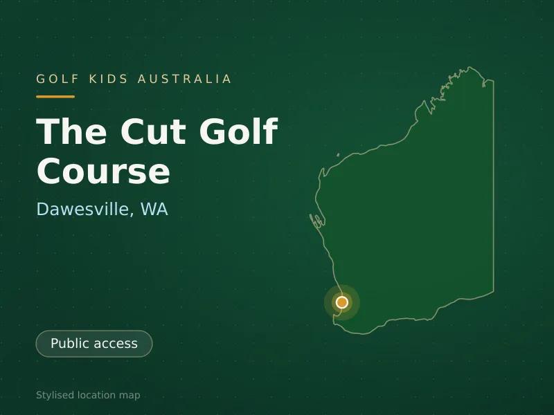 Stylised map showing the location of The Cut Golf Course in Dawesville, WA - not a photograph of the course